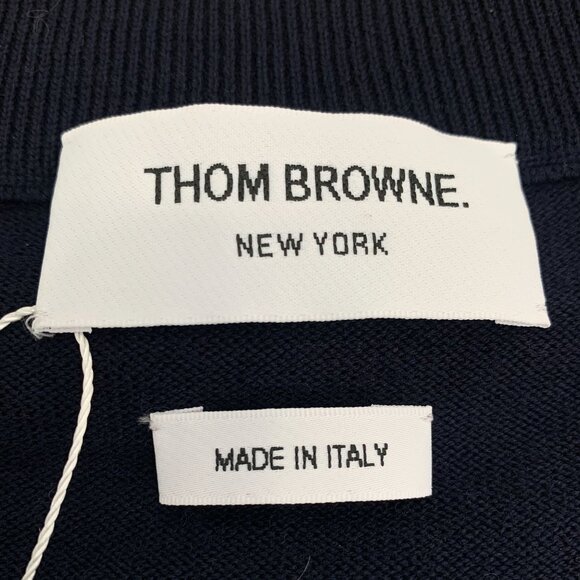 CM0191 Thom Browne Navy Wool Knit Sweater With White Stripes & Button Details - Picture 6 of 8